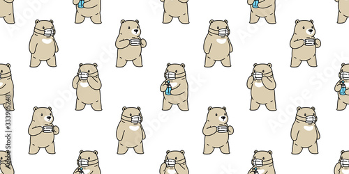 bear seamless pattern polar bear face mask covid19 coronavirus pm 25 vector animal scarf isolated repeat wallpaper tile background cartoon doodle illustration design