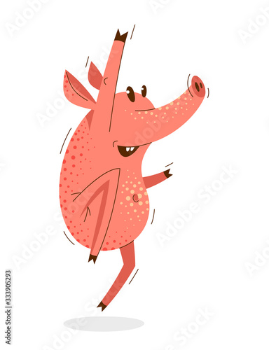 Funny cartoon pig jumping a...
