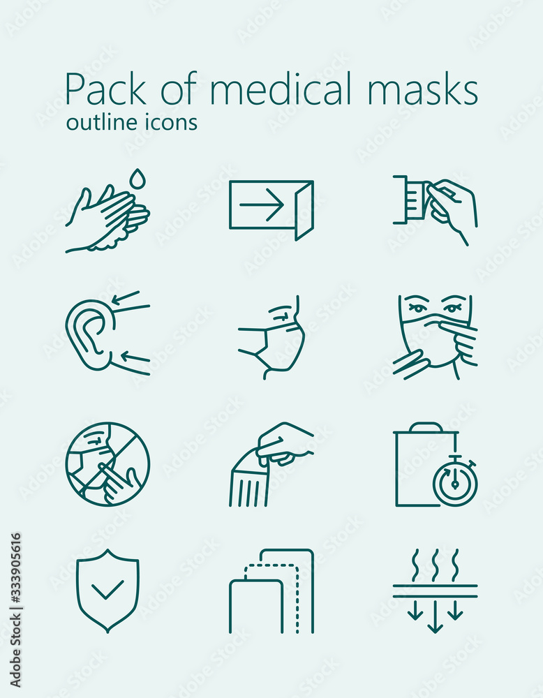 Pack of medical masks outline iconset