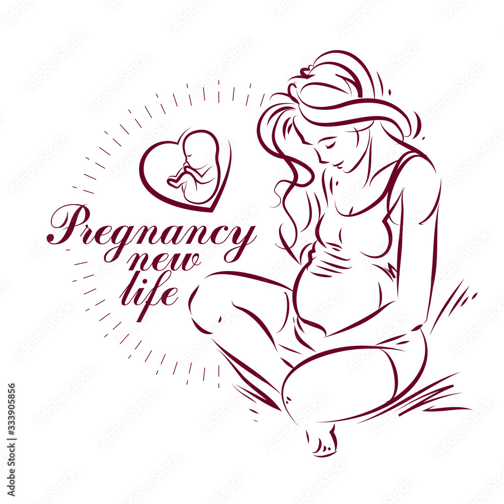 Pregnant woman elegant body silhouette, sketchy vector illustration. Medical rehabilitation and childcare center marketing card Pregnant woman elegant body silhouette, sketchy vector illustration. Medical rehabilitation and childcare center marketing card