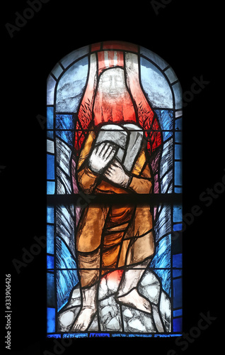 Moses, stained glass window by Sieger Koder in St. James church in Hohenberg, Germany