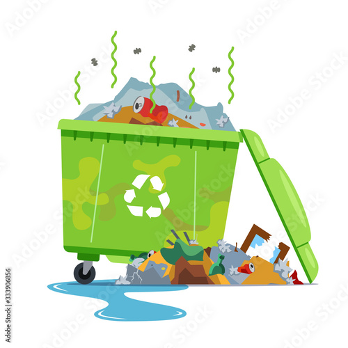 dirty, smelly trash can on a white background. flat vector illustration. photo