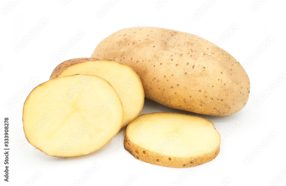 Raw potato slice isolated on white background