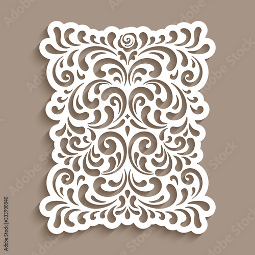 Vintage panel with cutout paper swirls. Ornate vector decoration with floral pattern. Arabesque ornament. Elegant template for laser cutting or wood carving photo