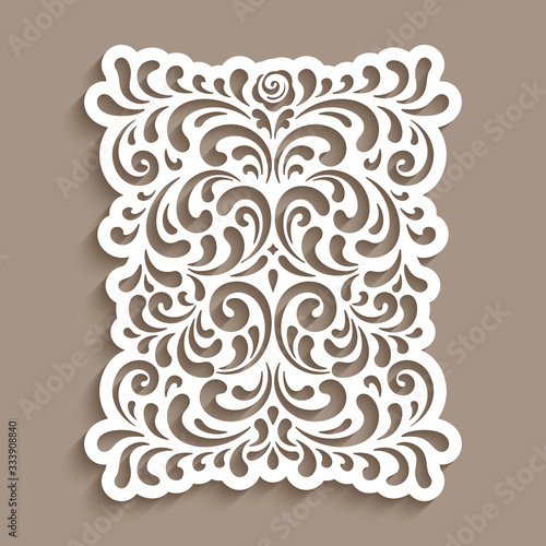 Vintage panel with cutout paper swirls. Ornate vector decoration with floral pattern. Arabesque ornament. Elegant template for laser cutting or wood carving