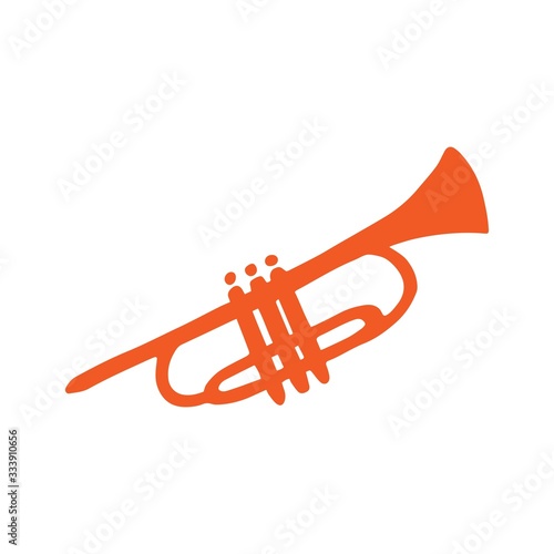 Single trumpet icon. A wind instrument. Icon for print and digital. A hand-drawn symbol of the trumpet. Vector