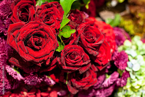 Bouquet of fresh roses  flower bright background.