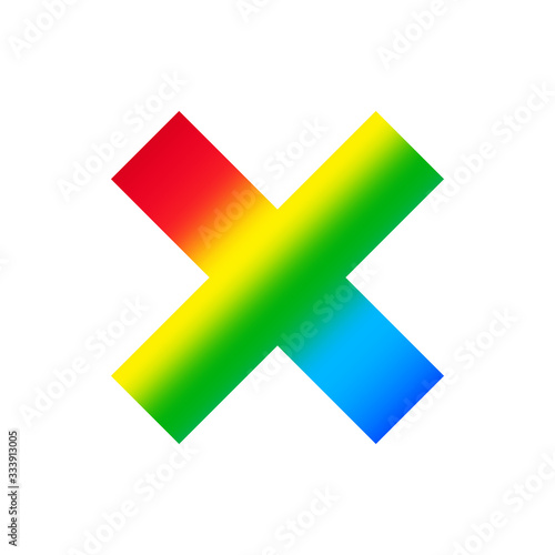 multiplication sign isolated on white background, clip art multiply rainbow colorful, illustration flat lay of multiplication symbol, icon multiply for logo and app design