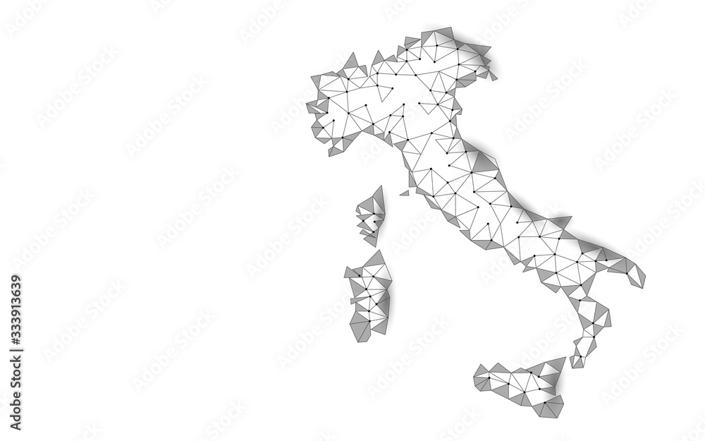 Obraz premium Italy geographic contour map. 3D low poly digital banner. International global country travel outbreak. Europe zone union landscape vector illustration
