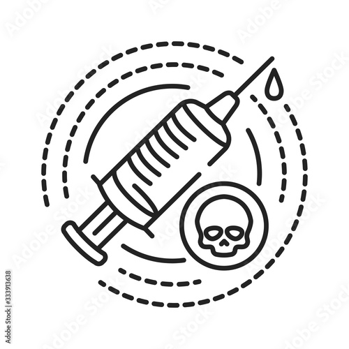 Drug addiction black line icon. Complex disease that requires integrated treatment of the mind, body, and spirit. Pictogram for web page, mobile app, promo. UI UX GUI design element.