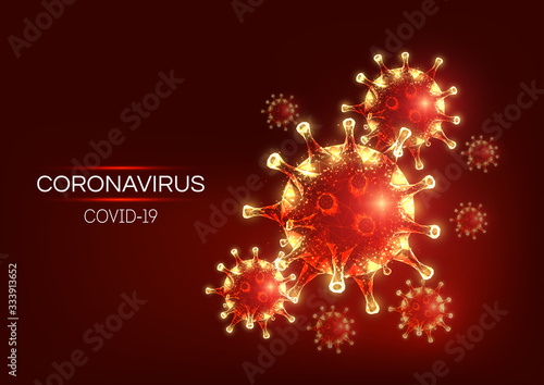 Futuristic Coronavirus, Covid-19 web banner template on red background.