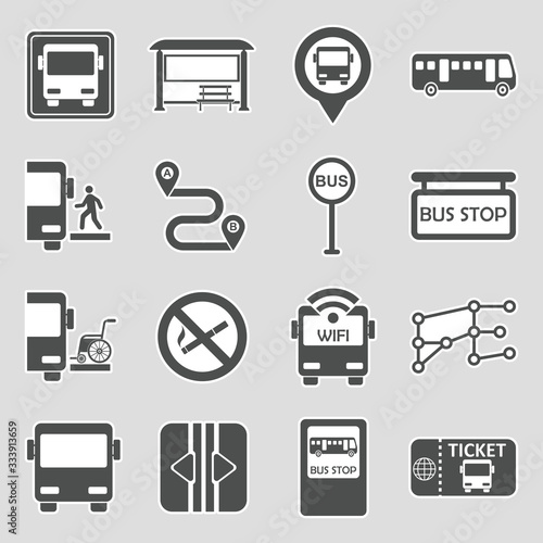 Bus Icons. Sticker Design. Vector Illustration.