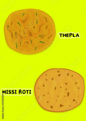Gujarati Thepla,Missi roti indian Chapati or Bread Vector