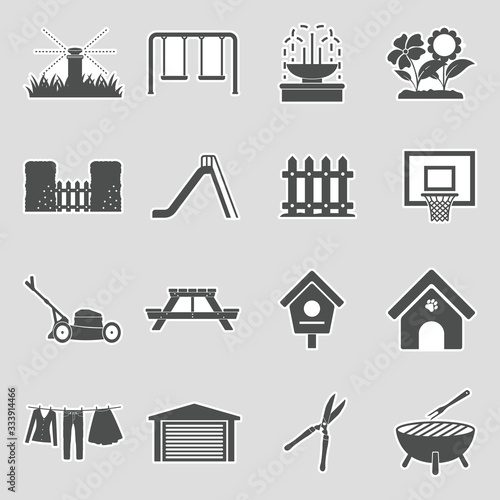 Backyard Icons. Sticker Design. Vector Illustration.