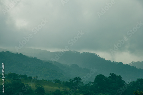 Typical costa rican landscapes in the Montevede Cloud Forest area. Impressive nature, rainy atmosphere, clouds.