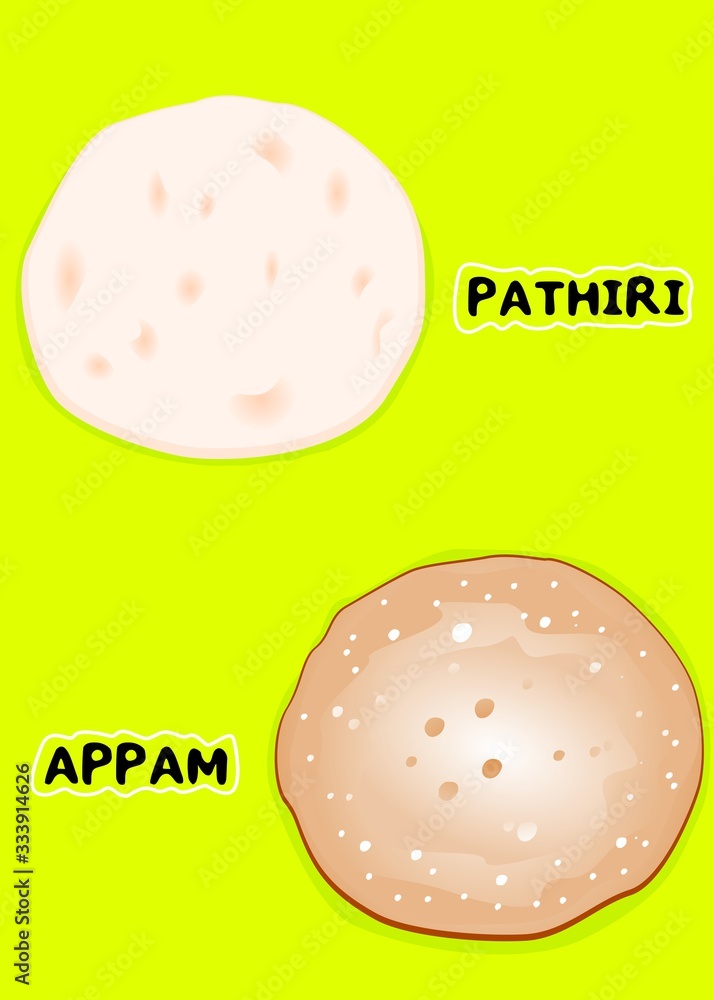 Kerala Roti like Appam,Pathiri indian Chapati or Bread Vector Stock ...
