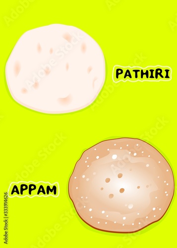 Kerala Roti like Appam,Pathiri indian Chapati or Bread Vector
