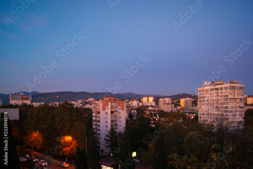 Evening summer city in the sunset, Sochi