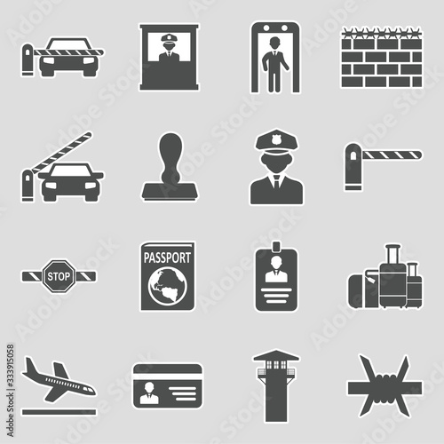 Border Crossing Icons. Sticker Design. Vector Illustration.