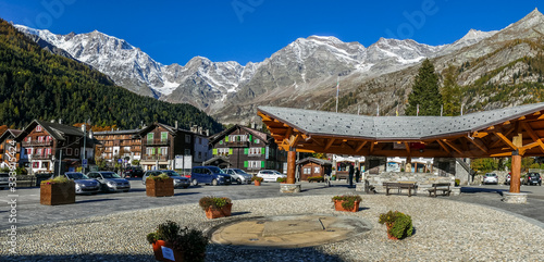 Main square of Macugnaga with Monte Rosa in the background