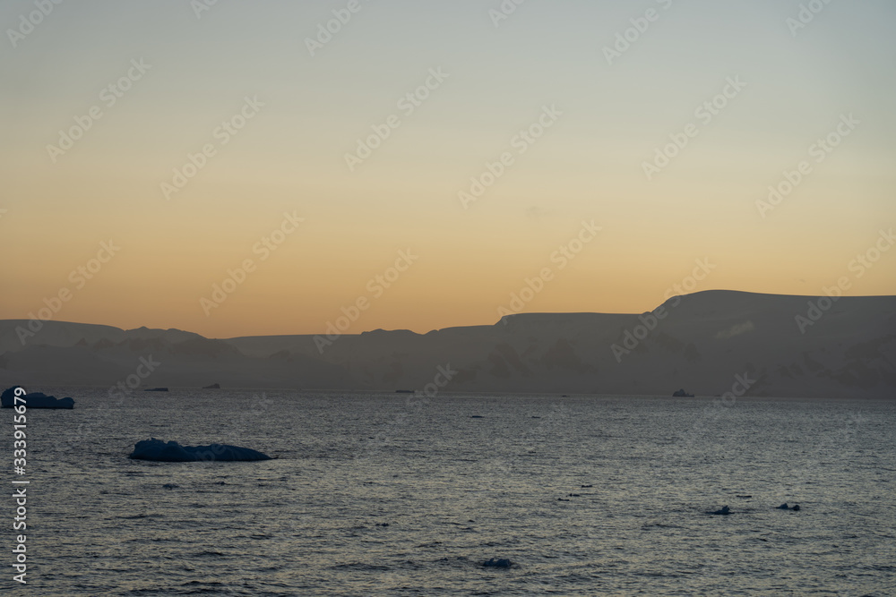 Sunrise in the Errera Channel in Antarctica
