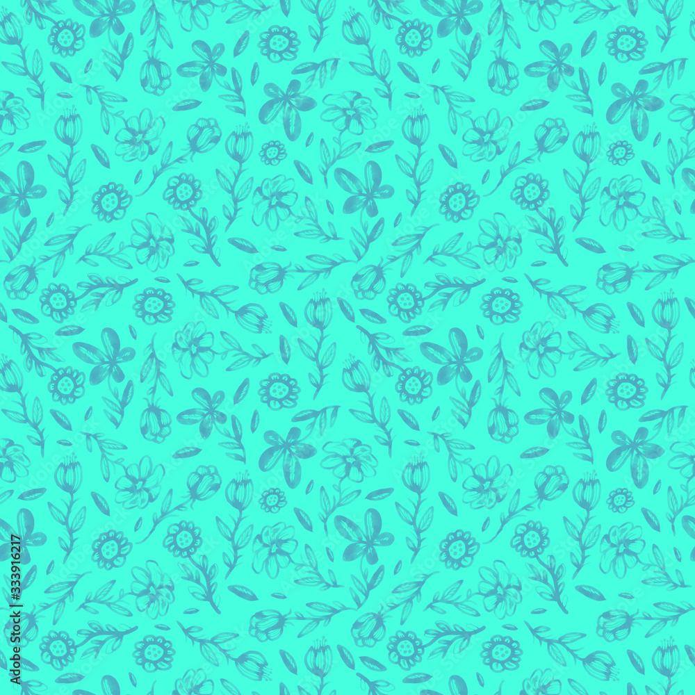 Seamless pattern, background, texture print with light watercolor hand drawn blue color dusty leaves, fern greenery forest herbs, plants. Tender, elegant textile fabric, wrapping paper backdrop layout Seamless pattern, background, texture print with light watercolor hand drawn blue color dusty leaves, fern greenery forest herbs, plants. Tender, elegant textile fabric, wrapping paper backdrop layout