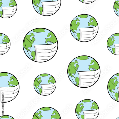 Earth with medicine mask seamless on white back isolated