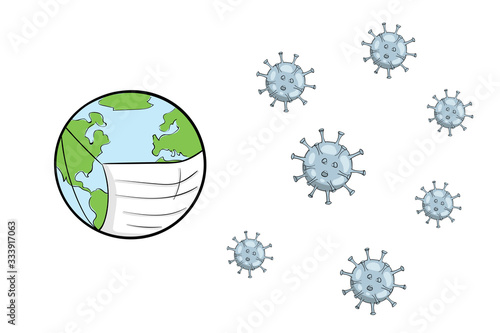 Planet Earth vs virus microbes on white back isolated