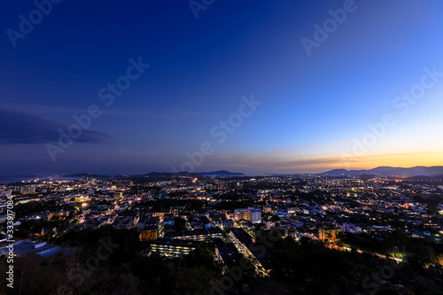 Phuket city aerial scenic view from Khao Rang Hill Park, during twilight © wirojsid