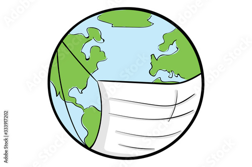 Planet Earth with medicine mask on white back isolated