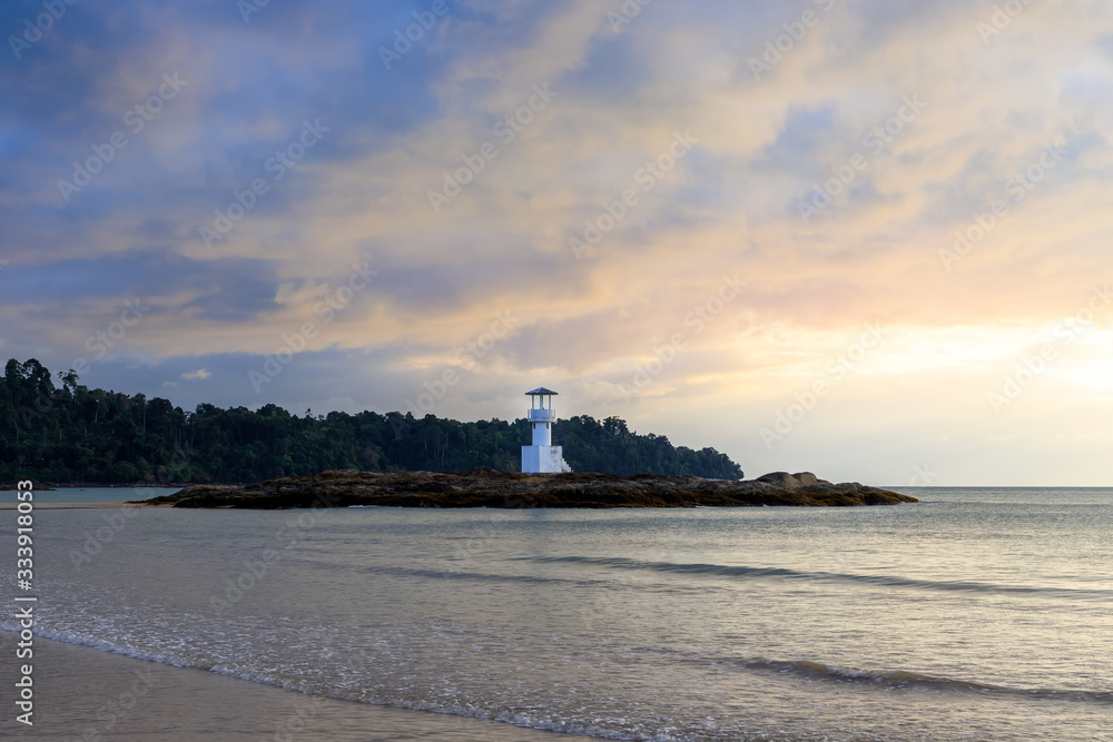 Famous Khao Lak beach with light beacon or lighthouse for navigation, Phang-Nga, Thailand