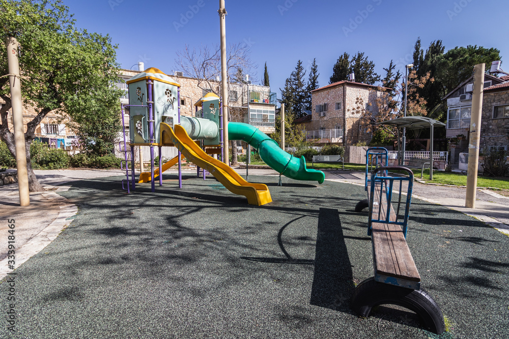jerusalem- israel: empty streets during Corona Virus quarantine - Empty children playground in a neighborhood
