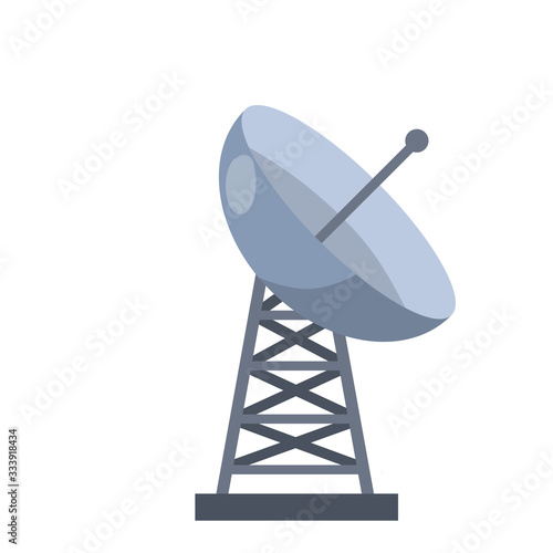 Antenna for receiving radio and television signals. Radar tower. Metal industrial construction. Radio waves and communications. Cartoon flat illustration
