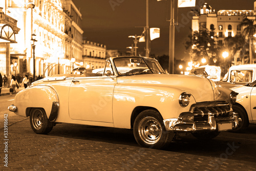 classic american convertible car in havana by night black and white sepia look © Michael Barkmann