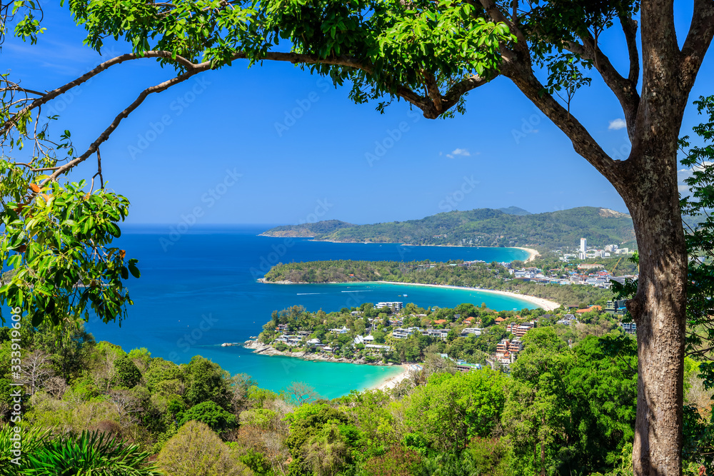 Magnificent scenic view over beautiful Andaman sea and three bays at Karon Viewpoint, Phuket, Thailand Magnificent scenic view over beautiful Andaman sea and three bays at Karon Viewpoint, Phuket, Thailand