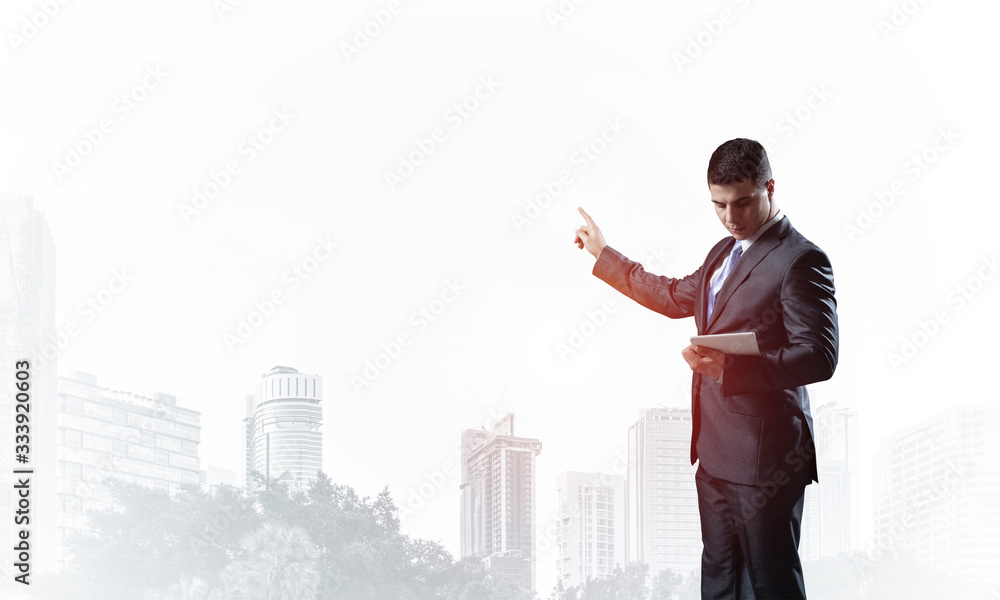 Side view of manager in business suit and tie Side view of manager in business suit and tie