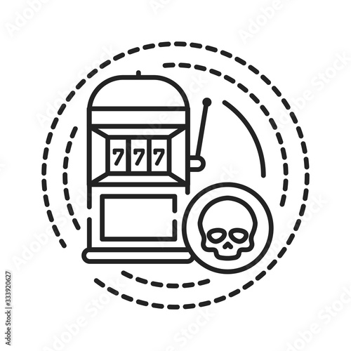 Slot machine addiction black line icon. An urge to gamble on slot-machine continuously despite negative consequences. Pictogram for web page, mobile app, promo. UI UX GUI design element