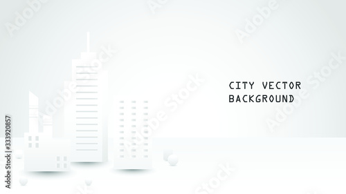 flat 3d illustration of white city building in white room vector , smart modern urban design for background 