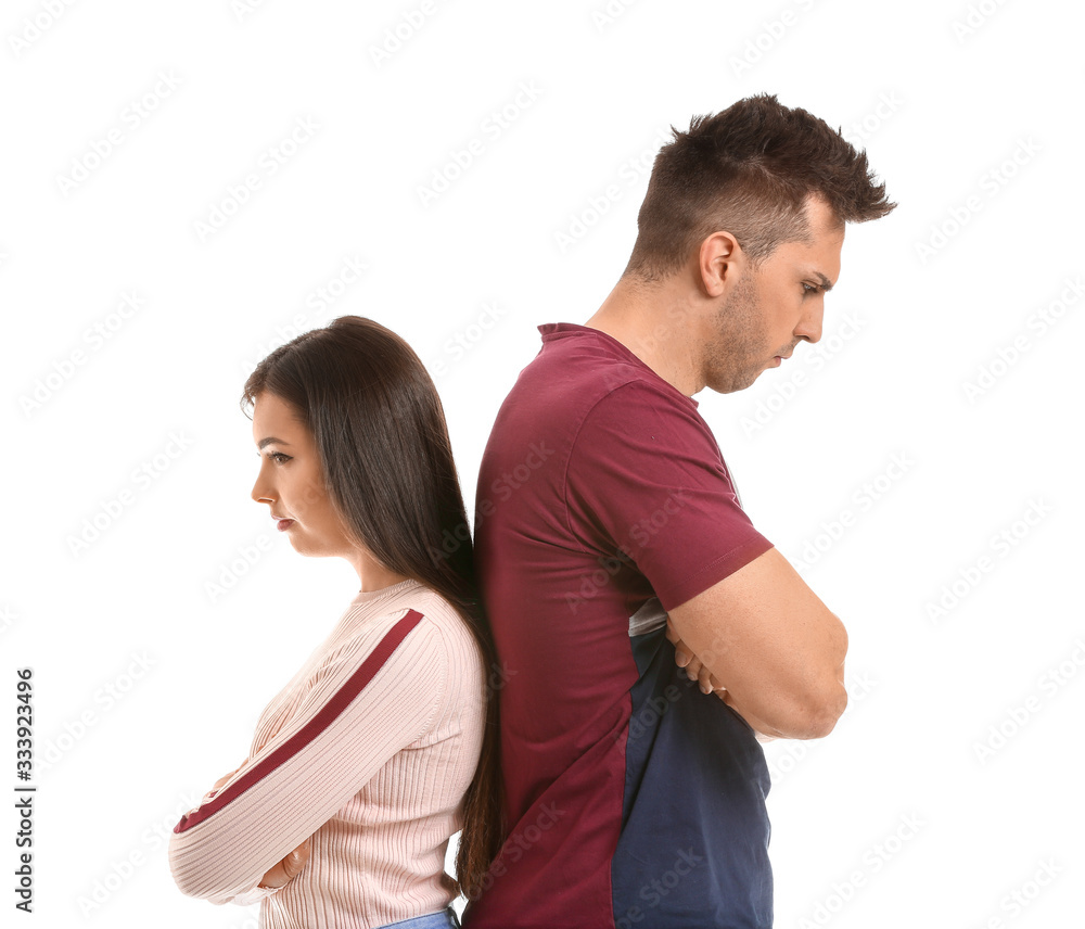Quarreled young couple on white background Quarreled young couple on white background