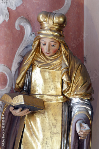 Konstfotografi Saint Bridget of Sweden statue on the altar of Saint Apollonia in the Church of