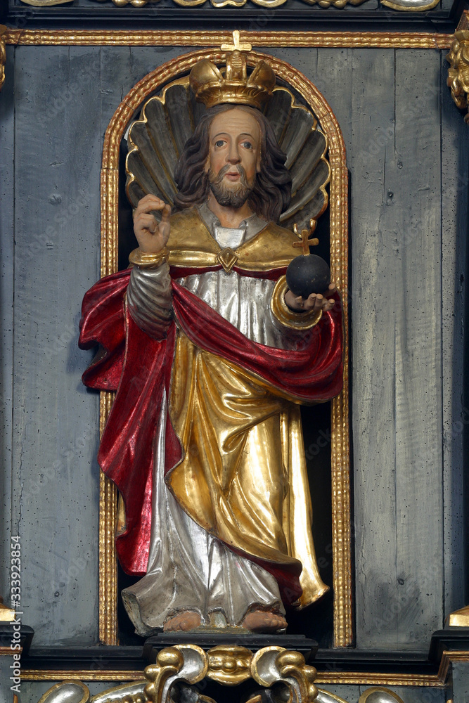 Jesus Christ the Almighty, statue on the pulpit in the Church of Saint Catherine of Alexandria in Zagreb, Croatia