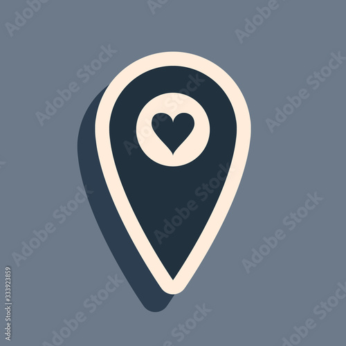 Free Download Black Map pointer with heart icon isolated on grey background. Valentines day. Love location. Romantic map pin. Long shadow style. Vector Illustration - GFXLoad