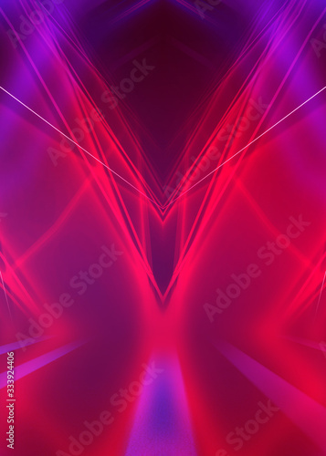 Background empty show scene. Ultraviolet dark abstract background. Geometric neon shapes, neon glow, blue and pink lighting