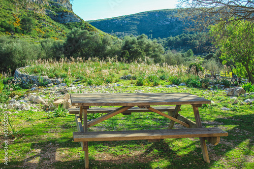 Sitting area at Parc natural de la peninsula de Llevant on the island of Mallorca, Spain