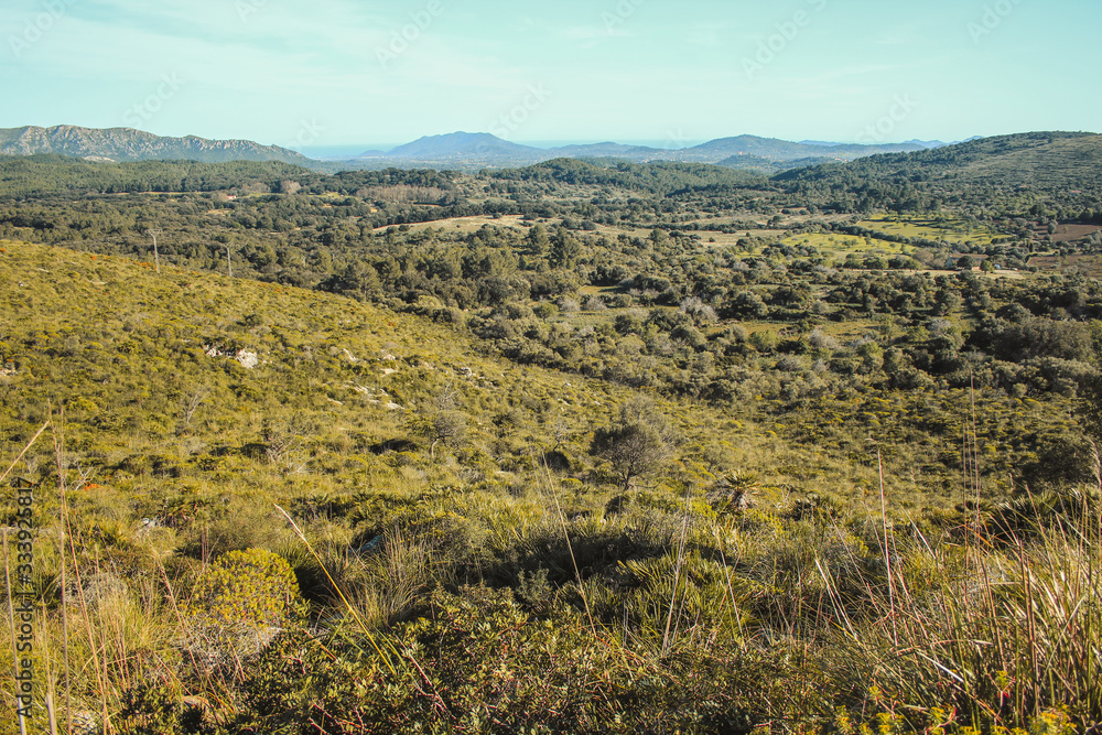 View over Parc natural de la peninsula de Llevant on the island of Mallorca, Spain View over Parc natural de la peninsula de Llevant on the island of Mallorca, Spain