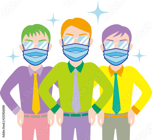 マスクでビシッとキメた男性たち