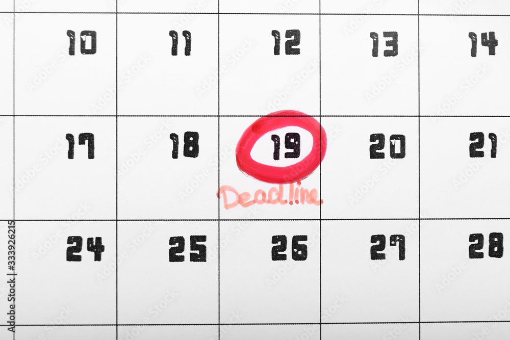 Calendar with marked date, closeup. Deadline concept Calendar with marked date, closeup. Deadline concept