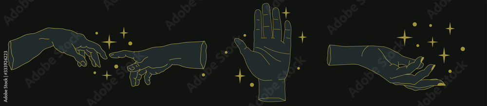 Fototapeta Hand drawn palms and arms in simple line art style. Vector illustration for tattoo design or fashion print.