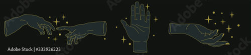 Fototapeta Hand drawn palms and arms in simple line art style. Vector illustration for tattoo design or fashion print.