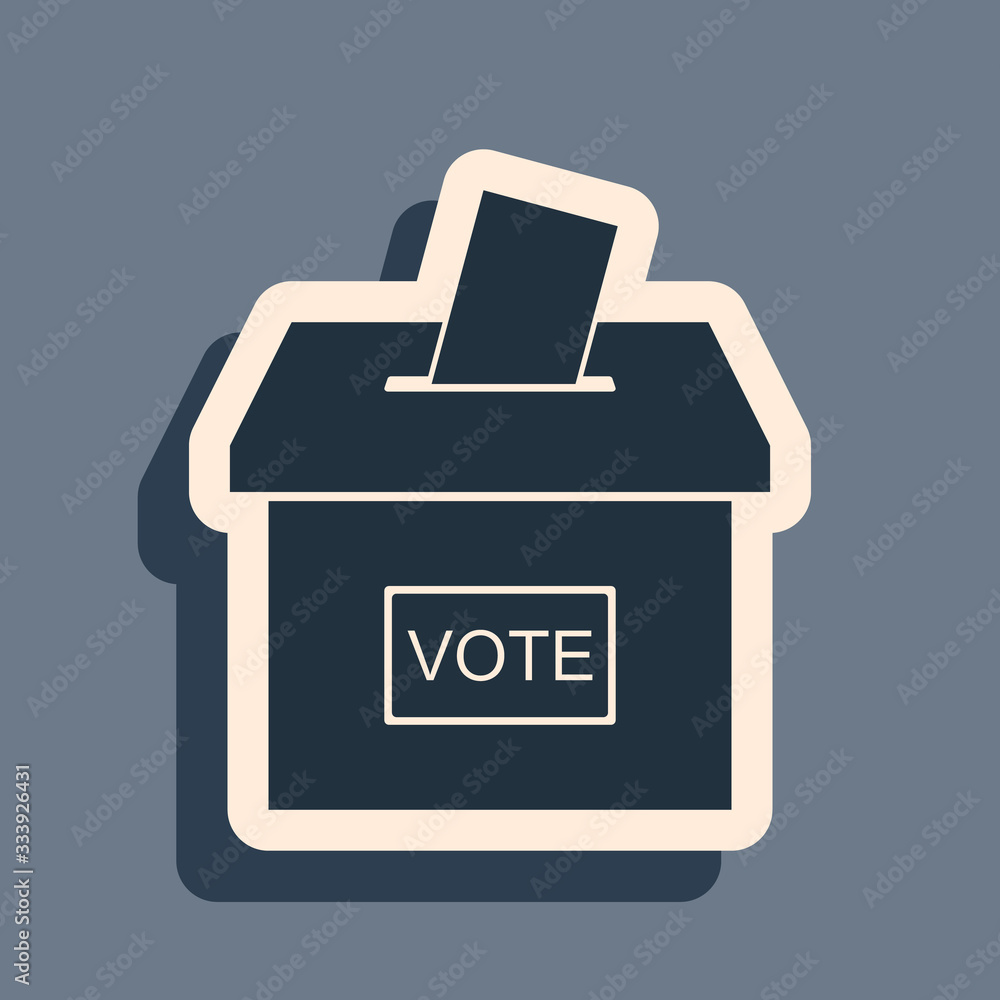 Black Vote box or ballot box with envelope icon isolated on grey background. Long shadow style. Vector Illustration Black Vote box or ballot box with envelope icon isolated on grey background. Long shadow style. Vector Illustration